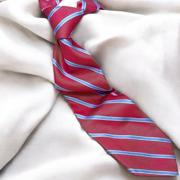 Brooks‎ Brothers 346 Red with White Dot Blue Striped Italian Silk Neck Tie - Picture 1 of 7